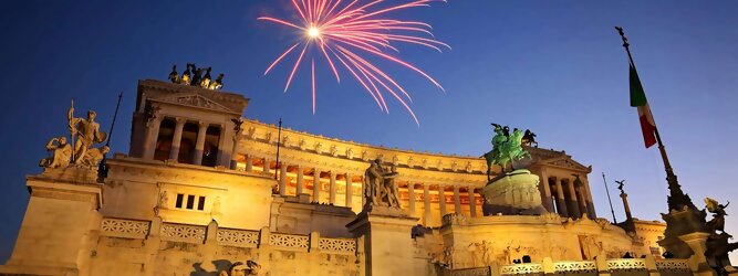 Stadt Urlaub Rom - An der Piazza Venezia liegt eines der auffälligsten Gebäude Roms, das Denkmal des ersten italienischen Königs Vittorio Emanuele II.